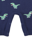 T-REX Embroidered Knit Onesie Navy