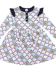 Arch Frill Print Dress Blue