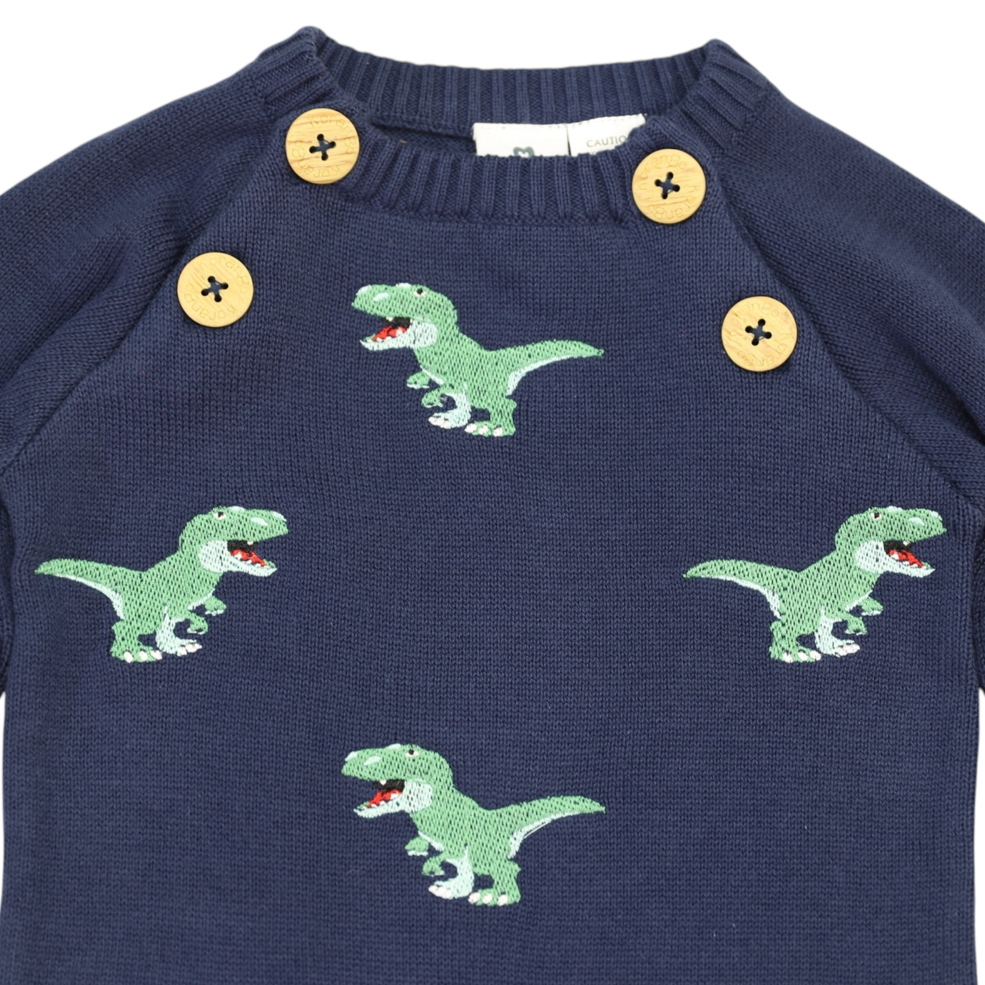 T-REX Embroidered Knit Onesie Navy