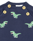 T-REX Embroidered Knit Onesie Navy