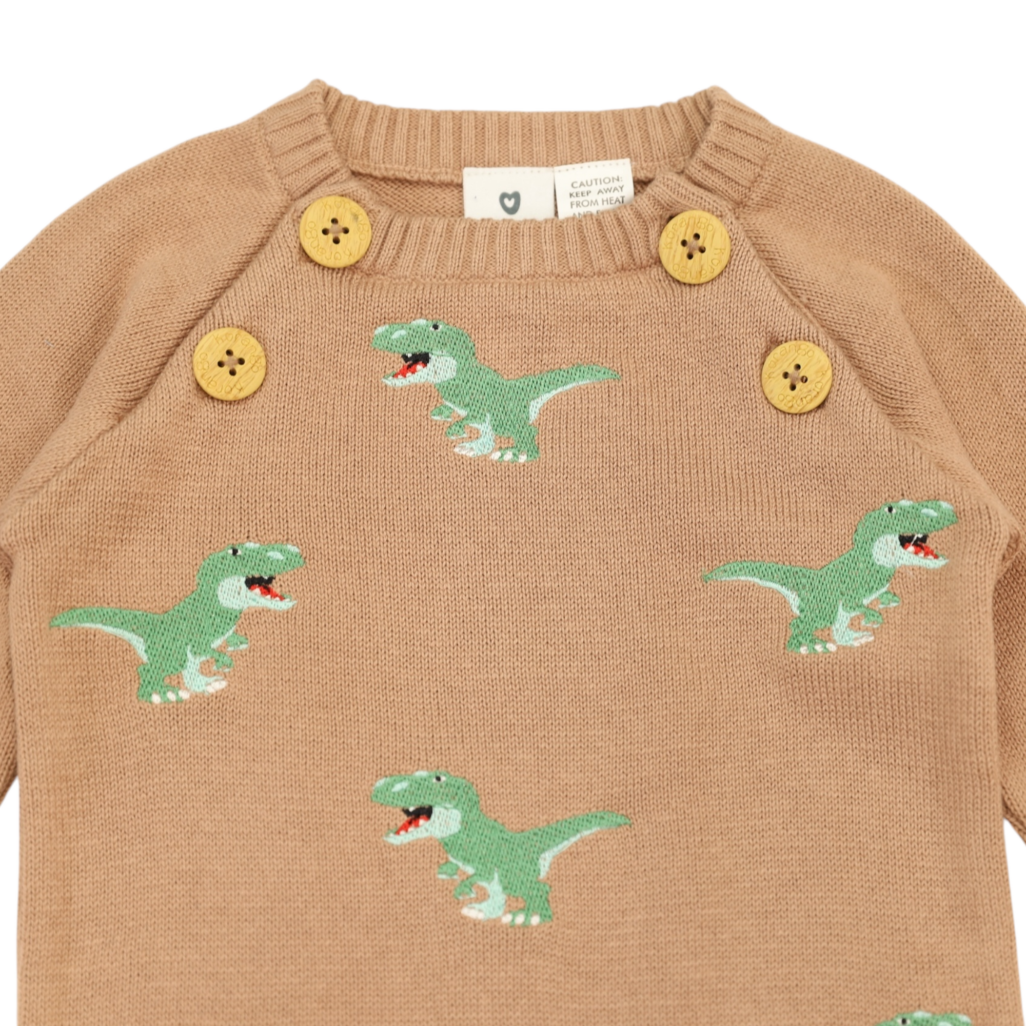 T-REX Embroidered Knit Onesie Chestnut