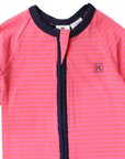 Cotton Stretch Long Sleeve Romper with Zip - Pink/Orange Stripe
