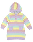 Stripe Hooded Knit Dress Blue