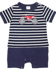 Motor Bike Applique Short Sleeve Onesie Navy