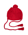 Textured Knit Beanie with Tassels Red