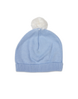 Knit Beanie White with Blue Pom