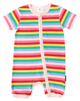 Stripe Short Sleeve Zip Romper Rainbow Stripe