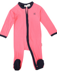 Cotton Stretch Long Sleeve Romper with Zip - Pink/Navy
