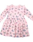 Butterfly Print Long Sleeve Dress Fairytale Pink