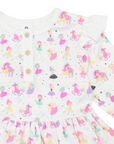 Dancing Unicorn Print Dress Cream
