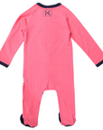 Cotton Stretch Long Sleeve Romper with Zip - Pink/Orange Stripe