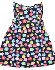 Flower Print Cotton Stretch Frill Dress Navy