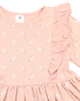 Unicorn Cotton Frill Long Sleeve Dress Dusty Pink