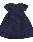 Cotton Poplin Gold Spot Frill Dress Navy