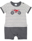 Motor Bike Applique Short Sleeve Onesie Charcoal