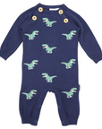 T-REX Embroidered Knit Onesie Navy