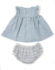 Smocked Blouse & Frill Pant Blue