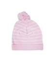 Striped Knit Beanie with Pom Pink