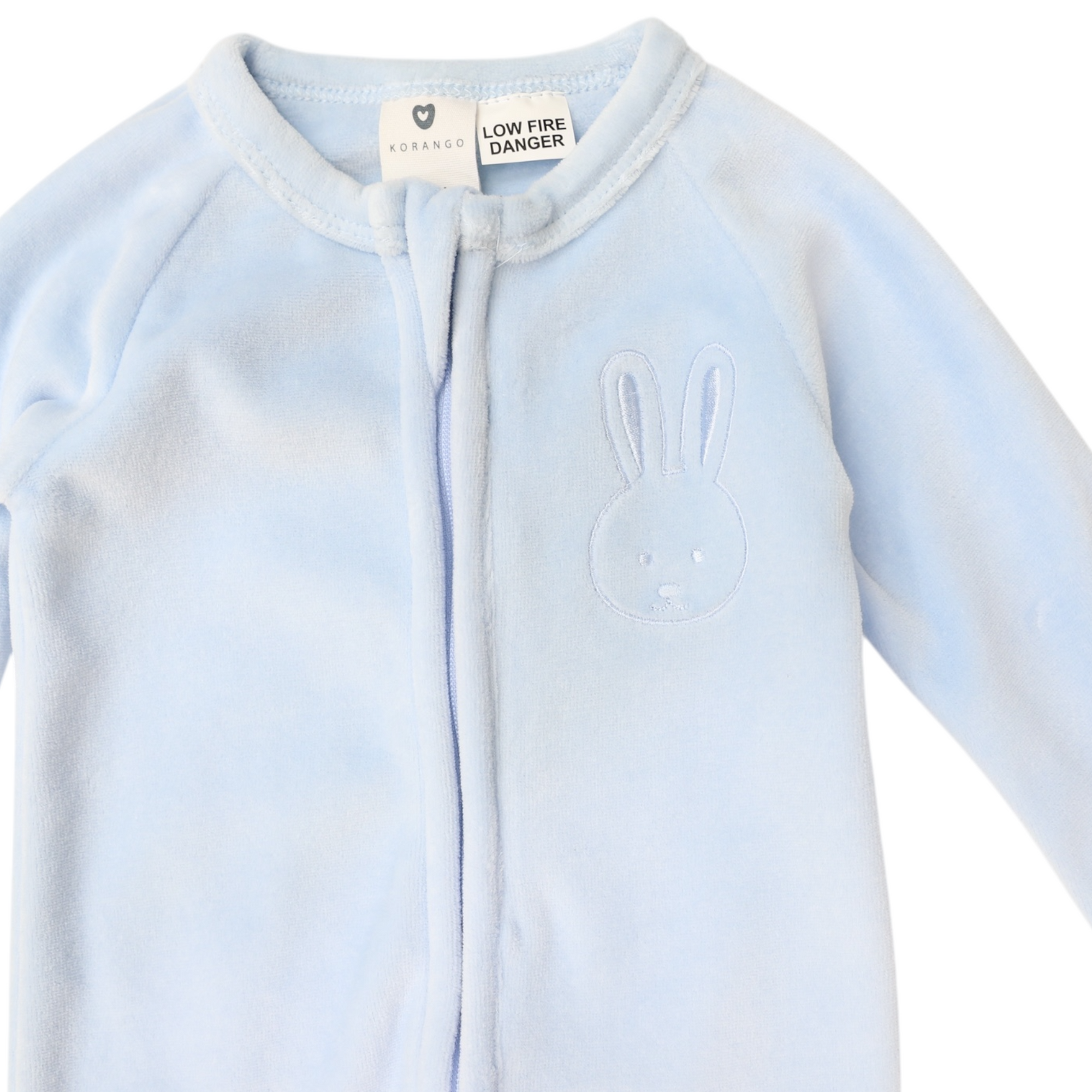 Velour Zip Long Sleeve Romper with Bunny Applique