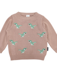 T-REX Embroidered Knit Sweater Chestnut