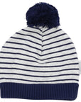 Striped Knit Beanie with Pom Pom Navy