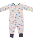 Dinosaur Long Sleeve Zip Onesie Tapioca