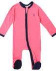 Cotton Stretch Long Sleeve Romper with Zip - Pink/Orange Stripe