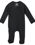 Cotton Stretch Long Sleeve Romper with Zip - Black