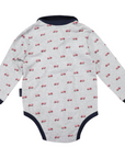 Fire Truck Print Collared Bodysuit Grey Marle