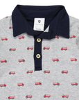 Fire Truck Print Collared Bodysuit Grey Marle
