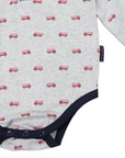 Fire Truck Print Collared Bodysuit Grey Marle