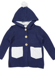 Hood Lined Knit Jacket with Pocket Navy