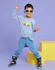 Long Sleeve Top with Truck Applique Dusty Blue