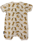 Tiger Print Short Sleeve Zip Romper Tapioca