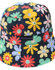 Flower Print Woven Frill Sun Hat Navy