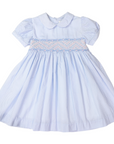 Hand Smocked Frill Dress Blue