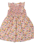 Hand Smocked Floral Dress with Frill Beige
