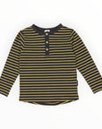 Striped Cotton Henley Top Charcoal