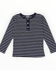 Cotton Henley Top Navy Stripe