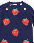 Strawberry Knit Romper Navy