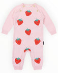 Strawberry Knit Romper Pink