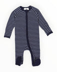 Striped Zip Cotton Romper Blue