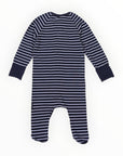 Striped Zip Cotton Romper Blue