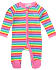 Cotton Stretch Long Sleeve Romper with Zip - Rainbow Stripe