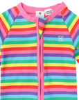 Cotton Stretch Long Sleeve Romper with Zip - Rainbow Stripe