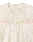 Rosettes Twill Smocked Dress Ivory