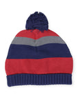 Stripe Knit Beanie Red with pom pom