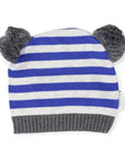 Stripe Knit Beanie with Pom Poms Blue