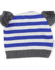 Stripe Knit Beanie with Pom Poms Blue