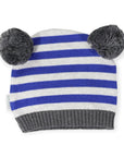 Stripe Knit Beanie with Pom Poms Blue